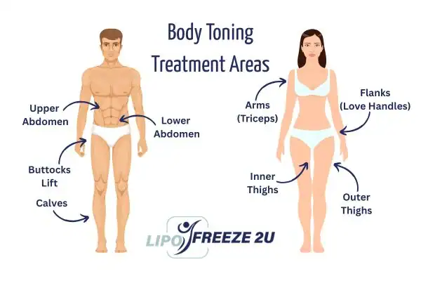 Graphic showing where you can have Body toning Treatment Bognor Regis on your body